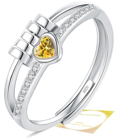 HEEYA Anxiety Ring für Damen Silber Ringe mit Geburtssteinen November Herzring Angst Ringe Verstellbar Anti-stress-ring mit Perlen Spinner Fidget Ring Frauen Hypoallergen Stimmungsring gegen Stress