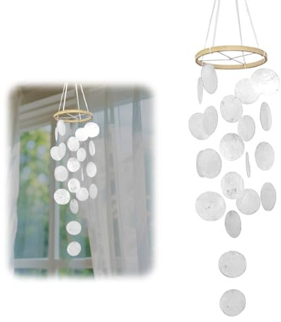 CHIHOLEN Muschel Windspiele, Boho Deko Muschel Traumfänger, Perlmutt Windspiele Garten Deko, für Draußen Hängend für Terrasse Rasen Garten(Weiß, Fertigprodukt)