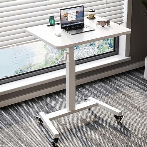 Mobiler Stehpult mit Rädern, pneumatischer Laptop-Schreibtisch, rollender Computerwagen, beweglich, höhenverstellbar, Kleiner Sitz-Steh-Schreibtisch, Computerarbeitsplätze(White)