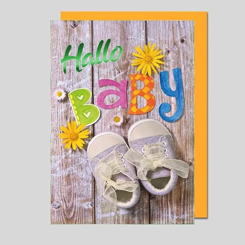 Michel Verlag Edle Glückwunschkarte GEBURT BABY Kind | Liebevolle Klappkarte inkl. Umschlag, Grußkarte Geschenkidee Nachwuchs – Mädchen Junge neutral | 12x17cm, Made in DE (Hallo Baby)