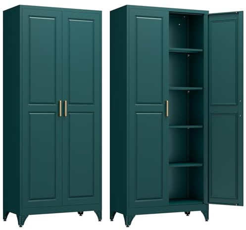 TIMELESS PIECES Metallschrank Aktenschrank Metall 5 Ebenen 190x80x40cm Grün | Stahlschrank Aufbewahrungsschrank mit 4 verstellbaren Einlegeböden Büroschrank Mehrzweckschrank 2 Türen für Schule Haus Büro