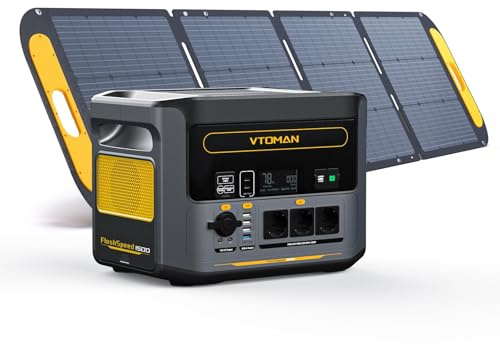 VTOMAN FlashSpeed 1500 Estación de Energía Portátil 1548Wh con Panel Solar 200W Pro - LiFeP04 Batería Generador Solar con Tres 230V Salida/Entrada de CA, para Acampada, Autocaravana, Emergencias