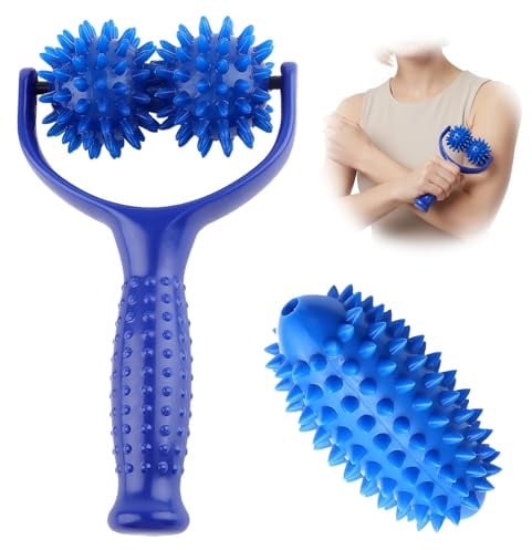 Faszienball Set,Massageroller mit Griff,Massagegerät Faszienball mit Noppen | Massage Roller mit 3 Igelball Massageball Auswechselbare,Selbstmassagerolle für Beine Rücken Arme Schultern Füße