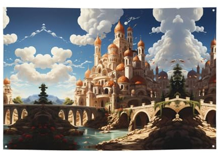 Anime Castle Sky Holiday Banner gedruckt Party Dekorationen geeignet für Feiertagsfeiern und Zeremonien Dekorationen 180,3 x 119,4 cm