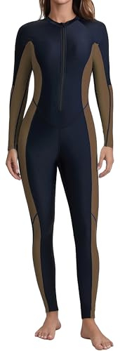 SEAUR Damen Ganzkörper-Badeanzug Einteiliger Reißverschluss Front Rash Guard Badebekleidung UPF 50+ Langärmeliger Tauchbadeanzug zum Schnorcheln