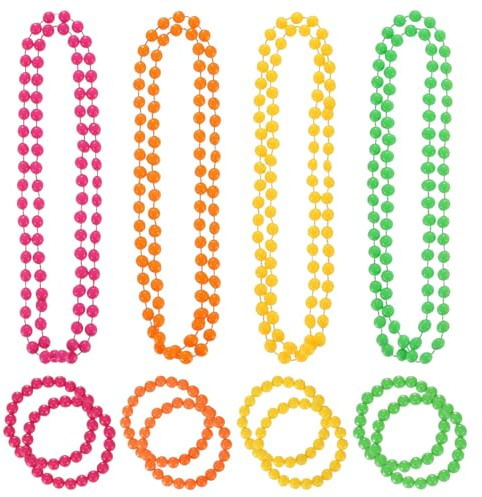 SYEYCW 12 Stück 80er Jahre Accessoires, Neon Accessoires Damen, Usgefallene 80er Jahre Retro Perlenschmuck Set, Halskette und Armbänder für Themen UV Partys, Festivals, Raves, Kostümveranstaltungen