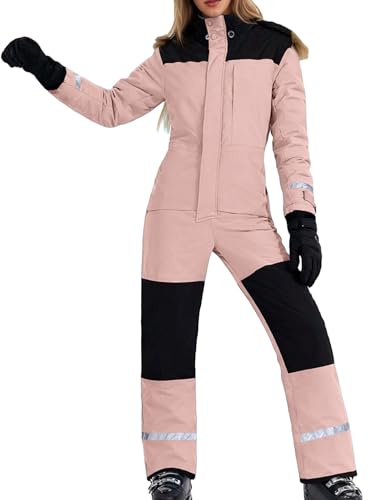 Generisch Combinaison isolée pour femme - Combinaison de ski d'hiver - Coupe-vent - Pour activités de plein air, Rose clair, L