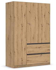 Rauch Möbel Costa, Kleiderschrank, Farbe Eiche Artisan, Breite 136 cm | Schrank, 3-türig, 2 Schubladen, Push-to-open, Zubehör Classic, für Schlafzimmer, Kinderzimmer, Babyzimmer, Garderobe