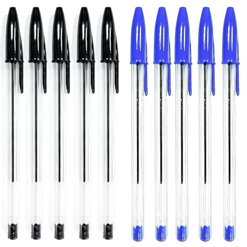Haoyic 10 Pcs Ballpoint Pens, 5 Black 5 Blue Markers, Smooth Writing Instruments for Daily Journaling and Exam Hall