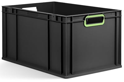 aidB Eurobox NextGen 2.0 Cycle - 600x400x320mm – 65L Aufbewahrungsbox aus recyceltem Material - Stapelbare Lagerbox in Anthrazit – offene Griffe - Industriequalität - inkl. ColorClips in Hellgrün