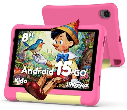 ALLDOCUBE Kido Tablet Per Bambini 8 Pollici, Android 15 Go, 32GB ROM, Rosa | Controllo Parentale, iWaWa preinstallato, 512GB TF, Unisoc T310, 5000mAh, 2 Altoparlanti, Jack 3,5mm, Cover Anticaduta