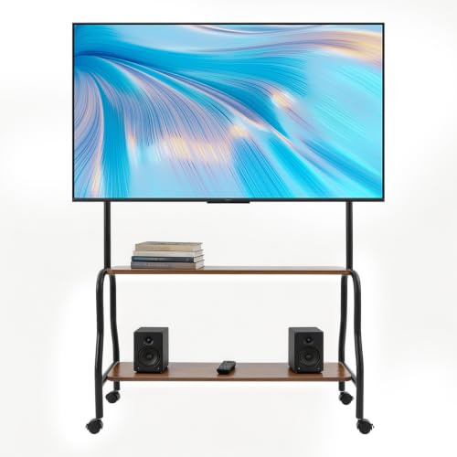 Apriltop Soporte para Televisor con Ruedas para 49 a 80 Pulgadas | Carro para Televisión con 2* Estantería, Carga 70Kg, 4 Ruedas Universales (Todas con Frenos), para Casa Oficina Hotel