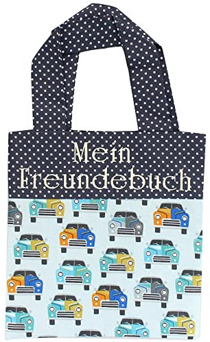 Freundebuch Tasche Autos | Stoffbeutel für Kinder in blau mit Autos