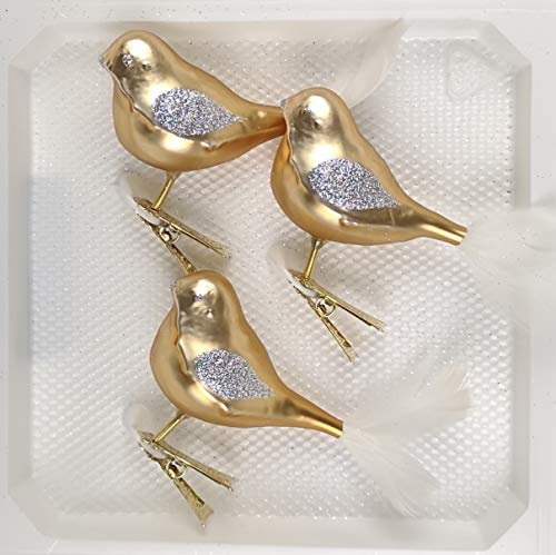 3 TLG. Glas Vogel Set in Classic Gold Silber - Edle Neuheit - Christbaumkugeln - Weihnachtsschmuck-Christbaumschmuck