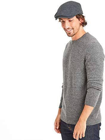 TOG24 Weighton Accessories Flat Cap Knit, Contemporary Country Classic Soft Stylish Wool Blend Grey Herringbone Tweed Hat, Head Wear with Adjustable Buckle for Style and Warmth with Stiffened Peak
