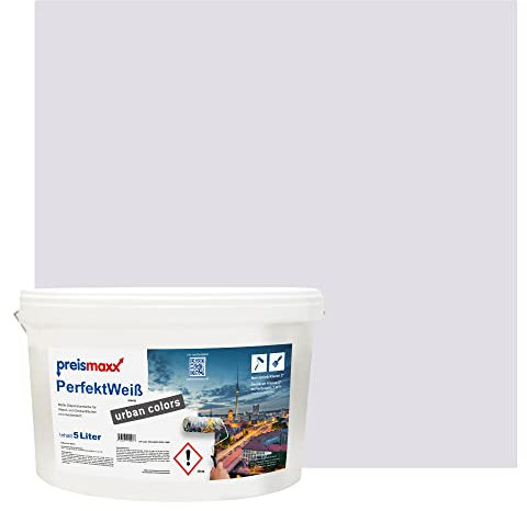 Preismaxx Perfektweiß urban colors, bunte Wandfarbe, lila, zartviolett, soft purple 5L, Innenfarbe, hohe Deckkraft Klasse 2, matt
