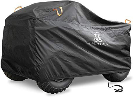 X AUTOHAUX XXXL(256 * 110 * 120cm)Quad ATV Abdeckplane Fahrzeug Abdeckung Schutz Cover Schwarz Silber für ATV Quad Fahrrad für Geländefahrzeuge