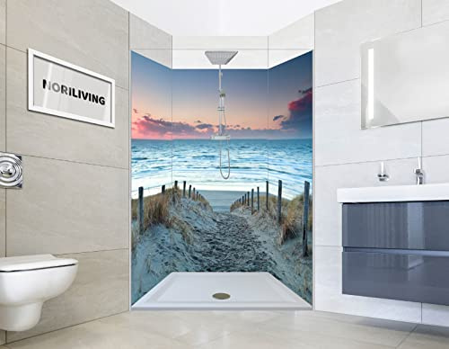 NORILIVING Duschrückwand Fliesenersatz Dusche 80x200 cm Motiv Im Abendlicht | Duschwand ohne Bohren 3 teilig | Wandverkleidung Bad Aluverbundplatte 3 mm