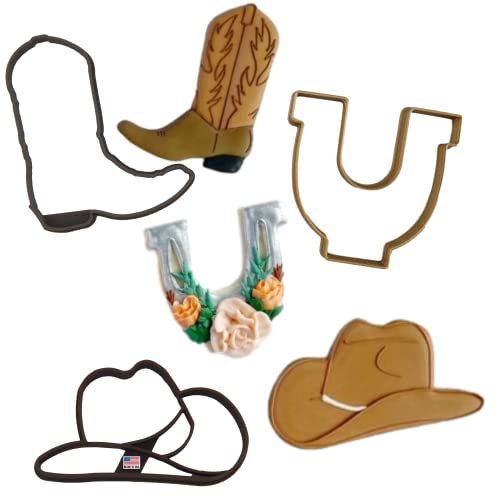 Cowboy Ausstechformen Country Western Rodeo Boot Cowboy Cowgirl Hut und rustikale Hufeisen Wild West Ausstechformen für jeden besonderen Anlass/Feier (3 Stück)