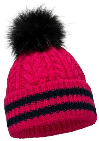 ELIMELI Damen Winter Mütze warme Strickmütze Wintermütze mit Bommel Slouch Strick Beanie Damen für Winter Bommelmütze Hergestellt in EU Farbenauswahl 19004 (Rosa)