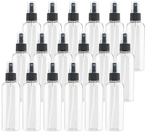 TIANZD 24 Piezas Pequeño 100 ml Botella de Spray Plástico Vacías transparente con Bomba en Spray Negro de Niebla Fina Atomizador para Perfume Viaje Artículos de Agua Cosmético Alcohol