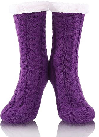 FUSACONY Calze a pantofola, Calze Antiscivolo Donna Invernali,per Casa Calze Invernali Imbottiti di Pile Calzini Soffici per Inverno,Regalo di Natale Perfetto per Fidanzata Madre 35-42 (Viola)