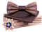HZQIFEI Jeu de Nœud Papillon en Bois, Noeud Papillon Bois avec Carré de Tissu et Broche en Bois pour Cadeau, Réception, Mariage (C2, 3Pcs)