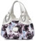 NICOLE & DORIS Handtaschen Damen Designer Tasche Elegante Groß Handtasche Modern Shopper Tote Bag Damentasche mit Blumenmuster Weißer Griff/lila Blume