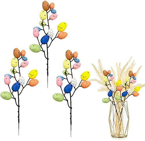 EGEKTBH Easter Egg Decorations, 3 Pcs Artificial Branch, Aritificial Flower Bouquet for DIY Holiday, Vase, Home, Decor, Part