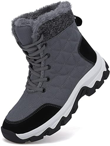 Dhinash Stivali da Neve Donna Stivaletti Uomo Stivali Invernali Impermeabile Stivali da Escursionismo Antiscivolo Caldo Pelliccia Foderati Scarpe da Neve Grigio Bianco 40EU