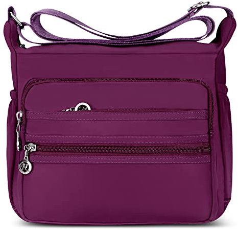 DIRRONA Donna Borsa Tracolla Casual Viaggio Borsa a Tracolla a Tracolla Moda Mano Borsetta Lavoro Quotidiano Resistente All'acqua Nylon Donna Messenger Bag 2 Taglie Porpora B