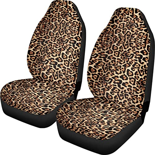Dreaweet Autositzbezüge mit Braunem Leopardenmuster, 2-teiliges Set, Wild Cheetah Design, universell passend, Vordersitzbezug für Frauen und Männer, atmungsaktives Autozubehör, passend für die meisten