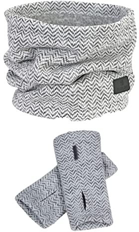 ELKLINE Damen Set Loopschal Uranus mit Handstulpen Firsthand | Schlauchschal Pulswärmer Fleece wärmend, Accessoires:One Size, Farbe:white
