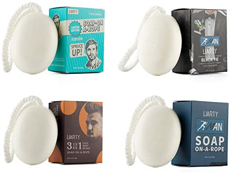 LIARTY 4 Pcs Natural Soap for Men, Soap on a Rope Organic Bath Bar Bundle Face Soap Men's Body Soap Pack for All Skin Types, 8.46 Oz each