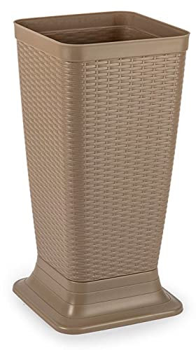 AC - Paragüero de plástico - Modelo Rattan - Soporte para Paraguas Cuadrado para Entrada de oficinas, Negocios, hogar - 51,5 x 26 x 26 cm - Color Topo