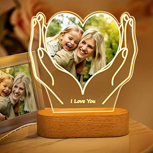 Soview Personalisierte Foto Nachtlicht- Acryl Plakette Nachtlampe mit Text- Fotogeschenke Lampe für Valentinstag Jahrestag Geburtstag Hochzeit