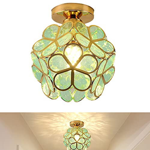 Suspension en Verre, Plafonnier en Verre de Fleur de Cerisier Lustre à Fleurs Suspension luminaire Forme de pétale éclairage Suspendu Clair Rose Abat-Jour lampe de Plafond couloirs Salon (vert)