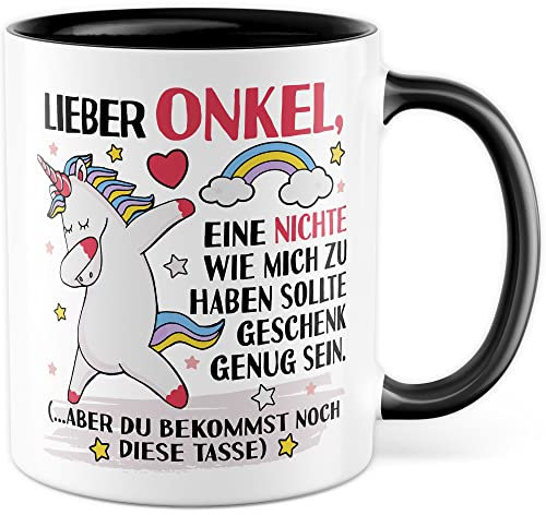 Onkel Tasse mit Spruch lustig Geschenk Nichte Patenonkel Kaffeetasse Einhorn Kaffee-Becher Onkelchen Humor Geschenkidee Verwandtschaft Familie Unicorn Patenkind