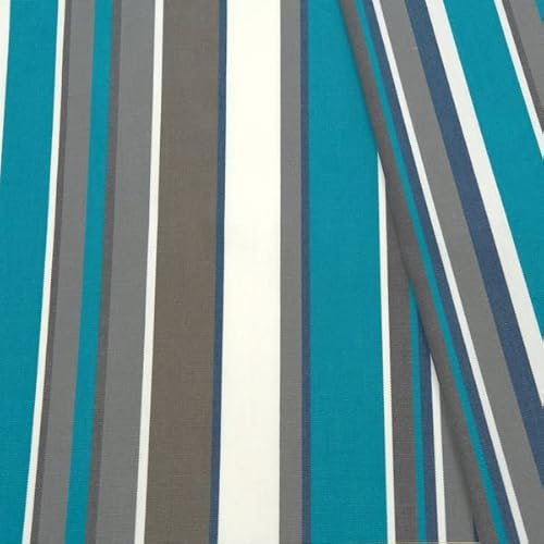STOFFKONTOR Outdoorstoff Streifen Mix - Meterware, Farbe Petrol-Grau - Öko-Tex Standard 100 - zum Nähen von Tischdecken, Sonnenschutz, Gartenmöbeln, Auflagen, Kissen uvm.