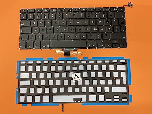 T-ProTek Tedesca - Tastiera nera con illuminazione compatibile per MacBook Pro 13 A1278 Mid-2012