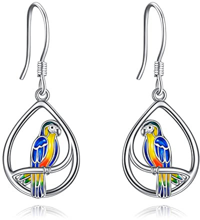ONEFINITY Papageien Ohrringe, baumelnd, 925er-Sterlingsilber, Papageien-Vogel-Tropfen-Ohrringe, Weihnachtsschmuck für Frauen und Mädchen, Geschenke für Vogelliebhaber