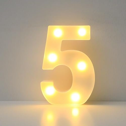 JYB Hopefuture LED Zahlen 3D Lampe Beleuchtete Ziffern, Dekorations Zahlen Nachtlicht Lampe 0 1 2 3 4 5 6 7 8 9, für Hochzeit, Geburtstag, Party, Weihnachtslampe (5)