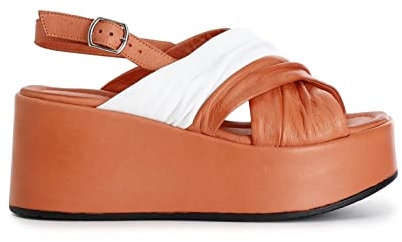 Cafè Noir C1HN1007R027370 SANDALO INCROCIO BICOLOR IN PELLE ARANCIO/BIANCO 37