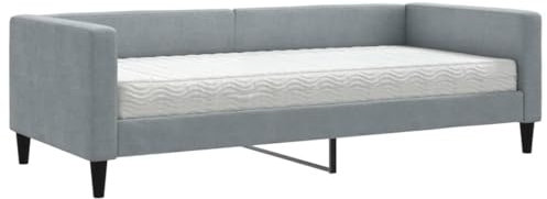 Hommdiy Tagesbett mit Matratze Bettsofa Sofa Bett Sofabett Schlafsofa Bettgestell Hellgrau 90x200 cm Stoff
