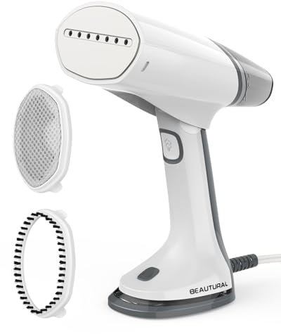 BEAUTURAL Vaporizador de viaje para ropa portátil mini con doble voltaje, removedor de arrugas de tela de mano plegable, plancha de vapor de 100-220 V para uso mundial como Europa, 1.5 libras