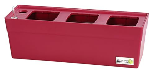 Greenbar® Kräuterkasten für 3 Kräutertöpfe, dunkelrot, 48 x 15.5 x 16 cm | Pflanzkasten für Indoor / Outdoor, mit Bewässerungssystem, Kunststoff