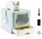 HelloMiao Vollständig Geschlossene Katzentoilette mit Deckel – Geruchsneutralisierendes Katzenklo in Groß, Cat Litter Box Schubladensystem & Klappbar mit Praktischer Katzenstreuschaufel