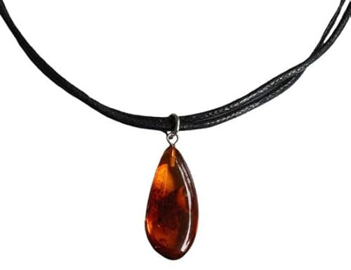 Einzigartige BERNSTEIN Kette Anhänger an gewachsten Baumwollband (Versilbert)