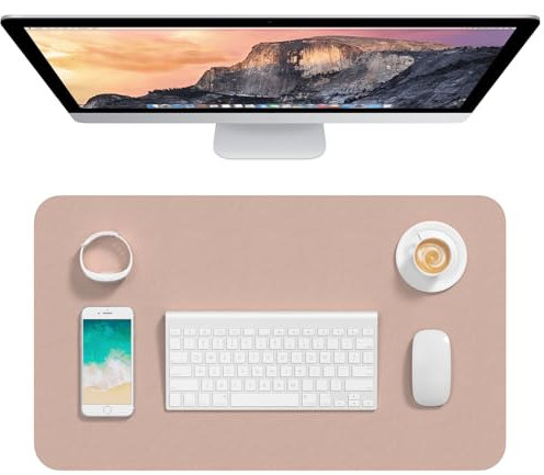 Hsurbtra Desk Pad, 23.6 x 13.8 PU Leather Desk Mat, M Extended Mouse Pad, Waterproof Desktop Blotter Protector, Non-Slip Ultra Thin Small Laptop Keyboard Writing Mat for Office Home, Beige Apricot