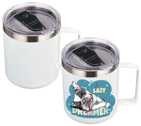 Volhoply 14oz sublimation Insulated Stainless Steel Coffee Mug with Lid Bulk 2 Pack,Double Wall Vacuum Travel Coffe Cup with Handle,Reusable Metal Thermos Tumbler,Camping Mugs Keep Hot(sublimation,2)